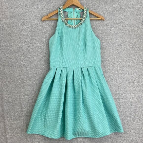 The Clothing Co Dress Womens Medium Green Halter Open Back Beaded Lace Zipper - Picture 1 of 15